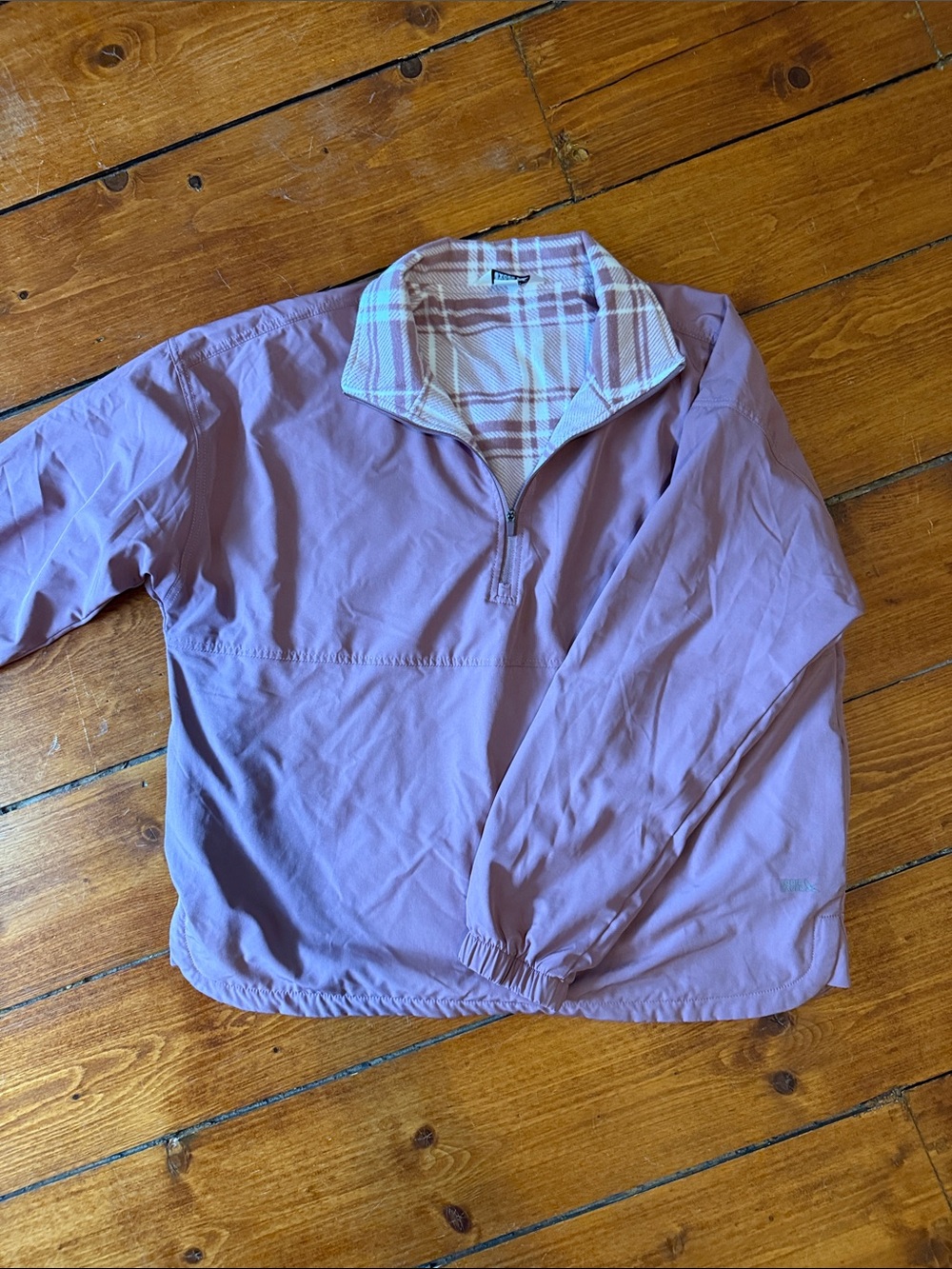 Mauve Pullover Half-Zip Fleece Windshirt with Plaid Collar